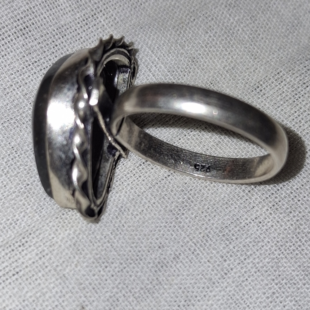 925 Agate Moss Gemstone handmade ring Asymmetrical Sterling - Picture 7 of 9